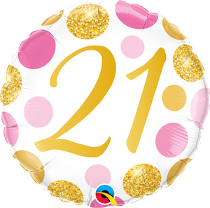 45cm Age 21 Pink & Gold Dots Birthday Round Foil Balloon UNINFLATED