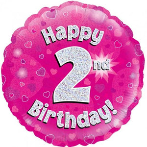 45cm Age 2 Pink Holographic Birthday Round Foil Balloon UNINFLATED