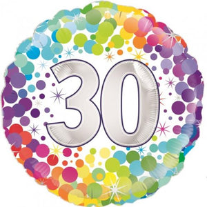 45cm Age 30 Colourful Confetti Birthday Round Foil Balloon UNINFLATED