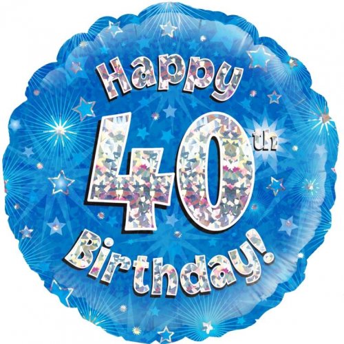 45cm Age 40 Blue Holographic Birthday Round Foil Balloon UNINFLATED
