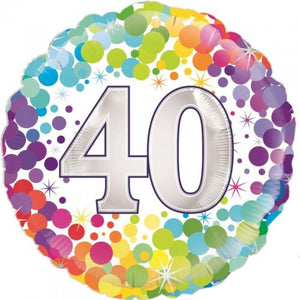 45cm Age 40 Colourful Confetti Birthday Round Foil Balloon UNINFLATED