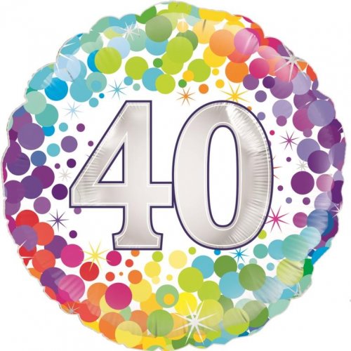 45cm Age 40 Colourful Confetti Birthday Round Foil Balloon UNINFLATED