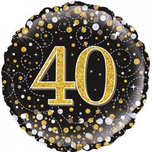 45cm Age 40 Sparkling Fizz Black & Gold Birthday Round Foil Balloon UNINFLATED