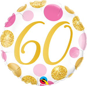 45cm Age 60 Pink & Gold Dots Birthday Round Foil Balloon UNINFLATED