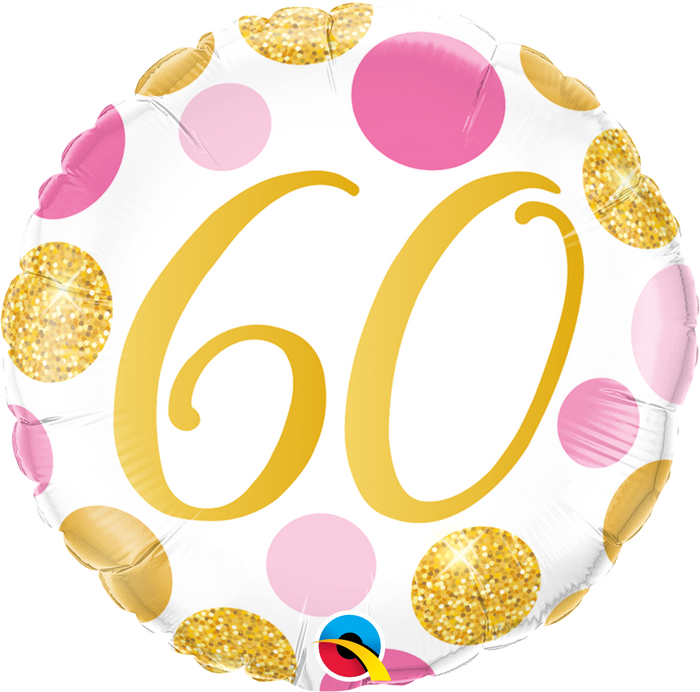 45cm Age 60 Pink & Gold Dots Birthday Round Foil Balloon UNINFLATED