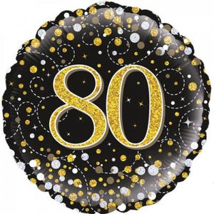 45cm Age 80 Sparkling Fizz Black & Gold Birthday Round Foil Balloon UNINFLATED