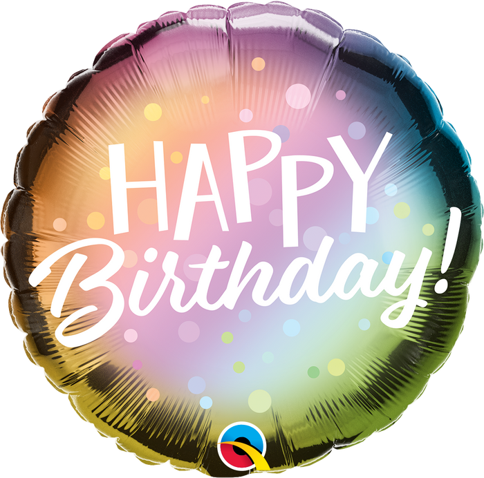45cm Birthday Metallic Ombre & Dots Round Foil Balloon UNINFLATED