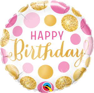 45cm Birthday Pink & Gold Dots Round Foil Balloon UNINFLATED