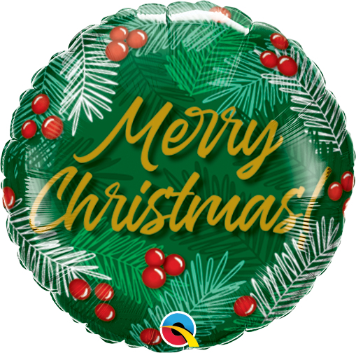 45cm Christmas Greens & Berries Round Foil Balloon UNINFLATED