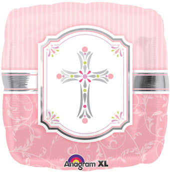 45cm Communion Blessings Pink Foil Balloon UNINFLATED
