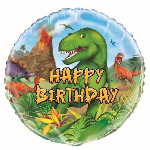 45cm Dinosaur Happy Birthday Round Foil Balloon UNINFLATED