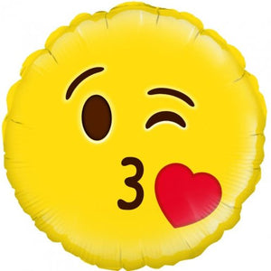 45cm Emoji Blow a Kiss Winking Round Foil Balloon UNINFLATED