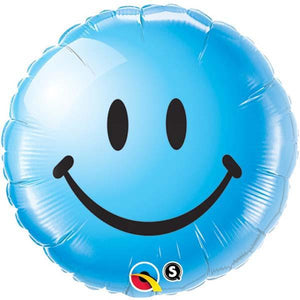 45cm Emoji Blue Smiley Face Round Foil Balloon UNINFLATED