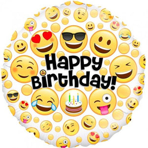 45cm Emoji Happy Birthday Round Foil Balloon UNINFLATED