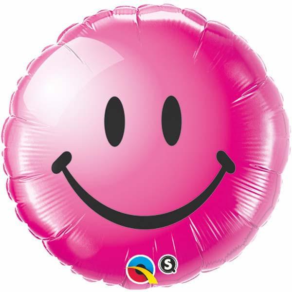 45cm Emoji Wild Berry Pink Smiley Face Round Foil Balloon UNINFLATED