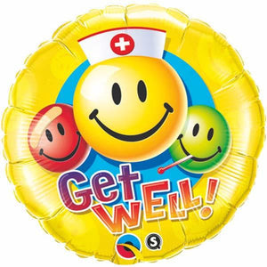 45cm Get Well Smiley Faces Round Foil Balloon UNINFLATED