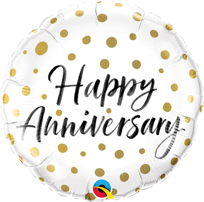 45cm Happy Anniversary Gold Dots Round Foil Balloon UNINFLATED