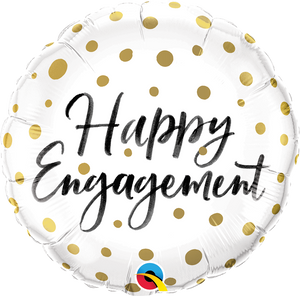 45cm Happy Engagement Gold Dots Round Foil Balloon UNINFLATED