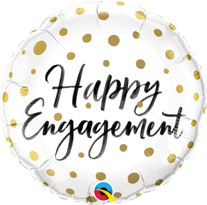 45cm Happy Engagement Gold Dots Round Foil Balloon UNINFLATED