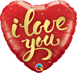 45cm I Love You Gold Script Heart Foil Balloon UNINFLATED