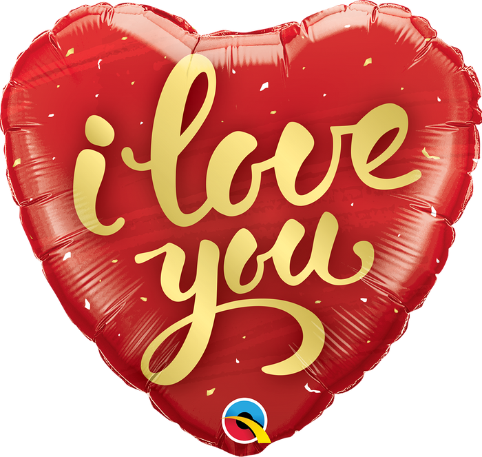 45cm I Love You Gold Script Heart Foil Balloon UNINFLATED