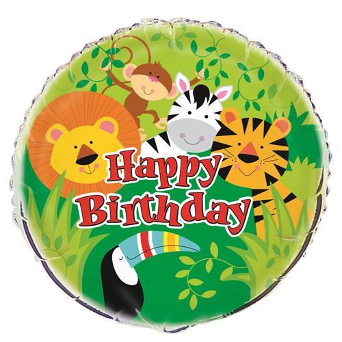45cm Jungle Animal Happy Birthday Round Foil Balloon UNINFLATED
