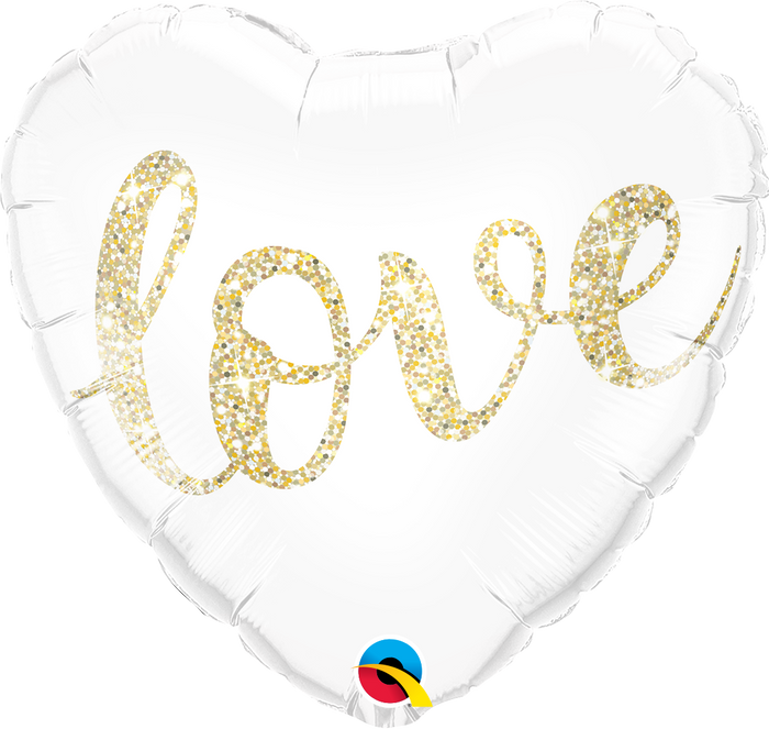 45cm Love Glitter Gold Heart Foil Balloon UNINFLATED