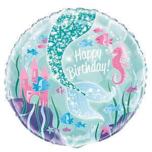 45cm Mermaid Happy Birthday Round Foil Balloon UNINFLATED