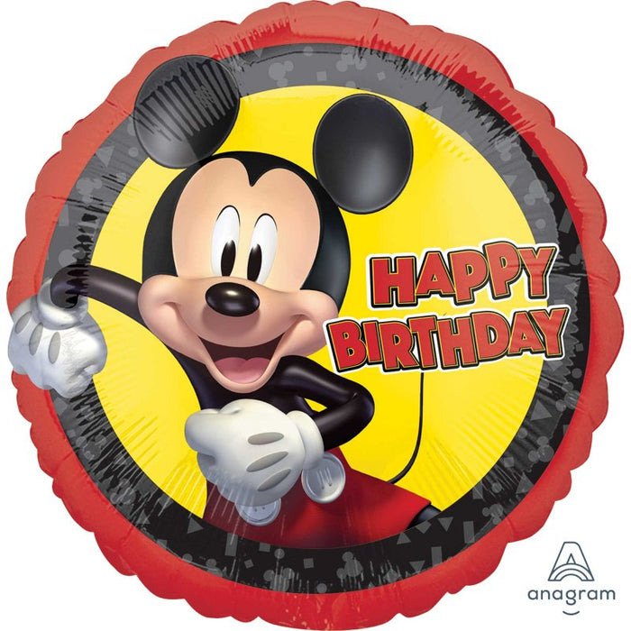 45cm Mickey Mouse Happy Birthday Round Foil Balloon UNINFLATED