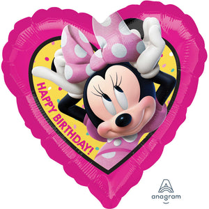 45cm Minnie Mouse Happy Birthday Heart Foil Balloon UNINFLATED