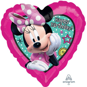 45cm Minnie Mouse Happy Birthday Heart Foil Balloon UNINFLATED
