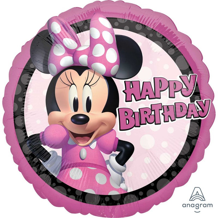 45cm Minnie Mouse Happy Birthday Round Foil Balloon UNINFLATED
