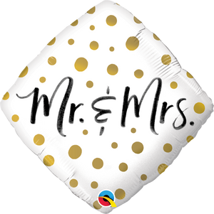 45cm Mr. & Mrs. Gold Dots Diamond Foil Balloon UNINFLATED