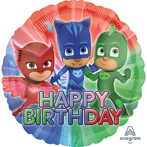 45cm PJ Masks Happy Birthday Round Foil Balloon UNINFLATED