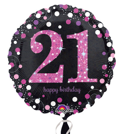 45cm Pink Celebration 21st Happy Birthday Round Foil Balloon UNINFLATED