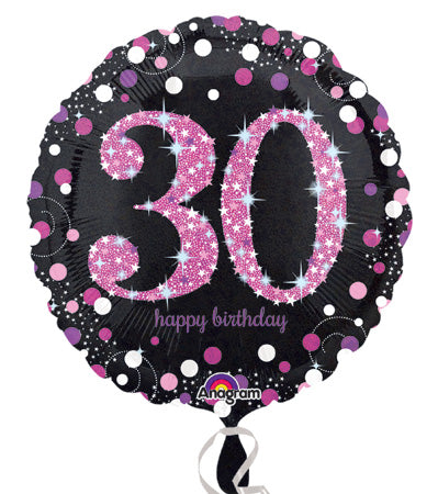 45cm Pink Celebration 30th Happy Birthday Round Foil Balloon UNINFLATED