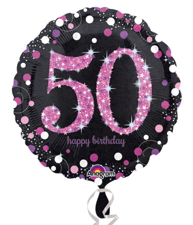 45cm Pink Celebration 50th Happy Birthday Round Foil Balloon UNINFLATED