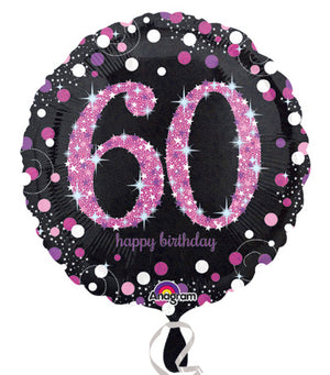 45cm Pink Celebration 60th Happy Birthday Round Foil Balloon UNINFLATED