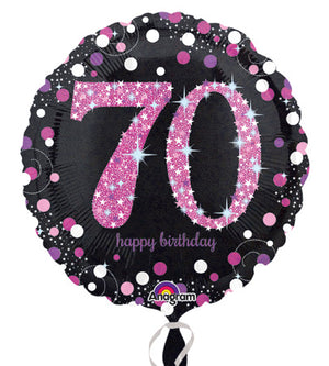 45cm Pink Celebration 70th Happy Birthday Round Foil Balloon UNINFLATED