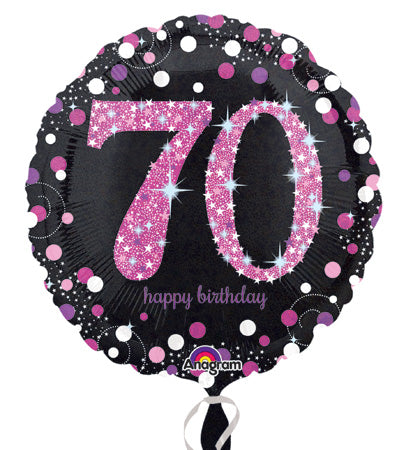 45cm Pink Celebration 70th Happy Birthday Round Foil Balloon UNINFLATED