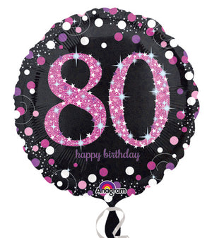 45cm Pink Celebration 80th Happy Birthday Round Foil Balloon UNINFLATED