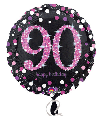 45cm Pink Celebration 90th Happy Birthday Round Foil Balloon UNINFLATED