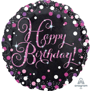 45cm Pink Celebration Happy Birthday Round Foil Balloon UNINFLATED