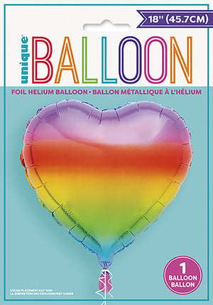 45cm Rainbow Heart Foil Balloon UNINFLATED