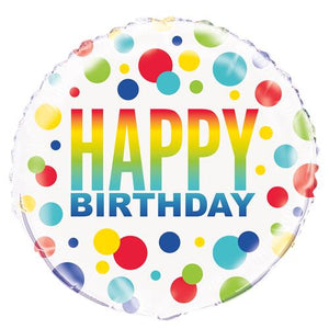 45cm Rainbow Polka Dots Happy Birthday Foil Balloon UNINFLATED