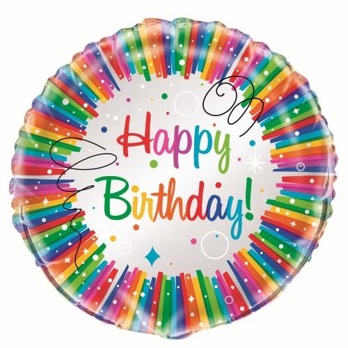 45cm Rainbow Ribbons Happy Birthday Foil Balloon UNINFLATED
