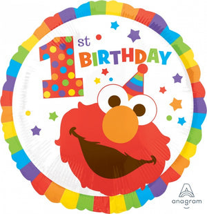 45cm Sesame Street 1st Birthday Round Foil Balloon UNINFLATED