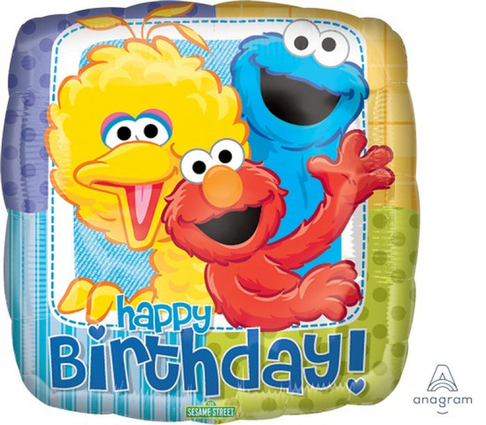 45cm Sesame Street Happy Birthday Square Foil Balloon UNINFLATED
