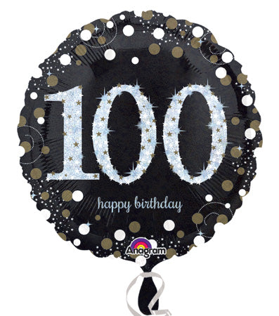 45cm Sparkling Celebration 100th Happy Birthday Round Foil Balloon UNINFLATED