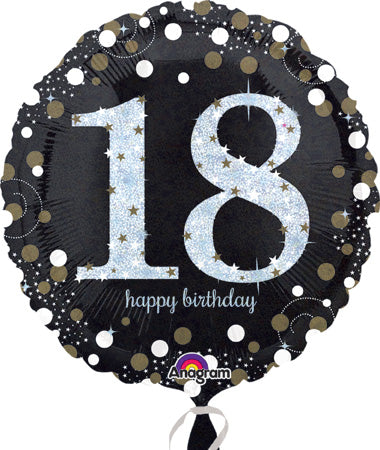 45cm Sparkling Celebration 18th Happy Birthday Round Foil Balloon UNINFLATED